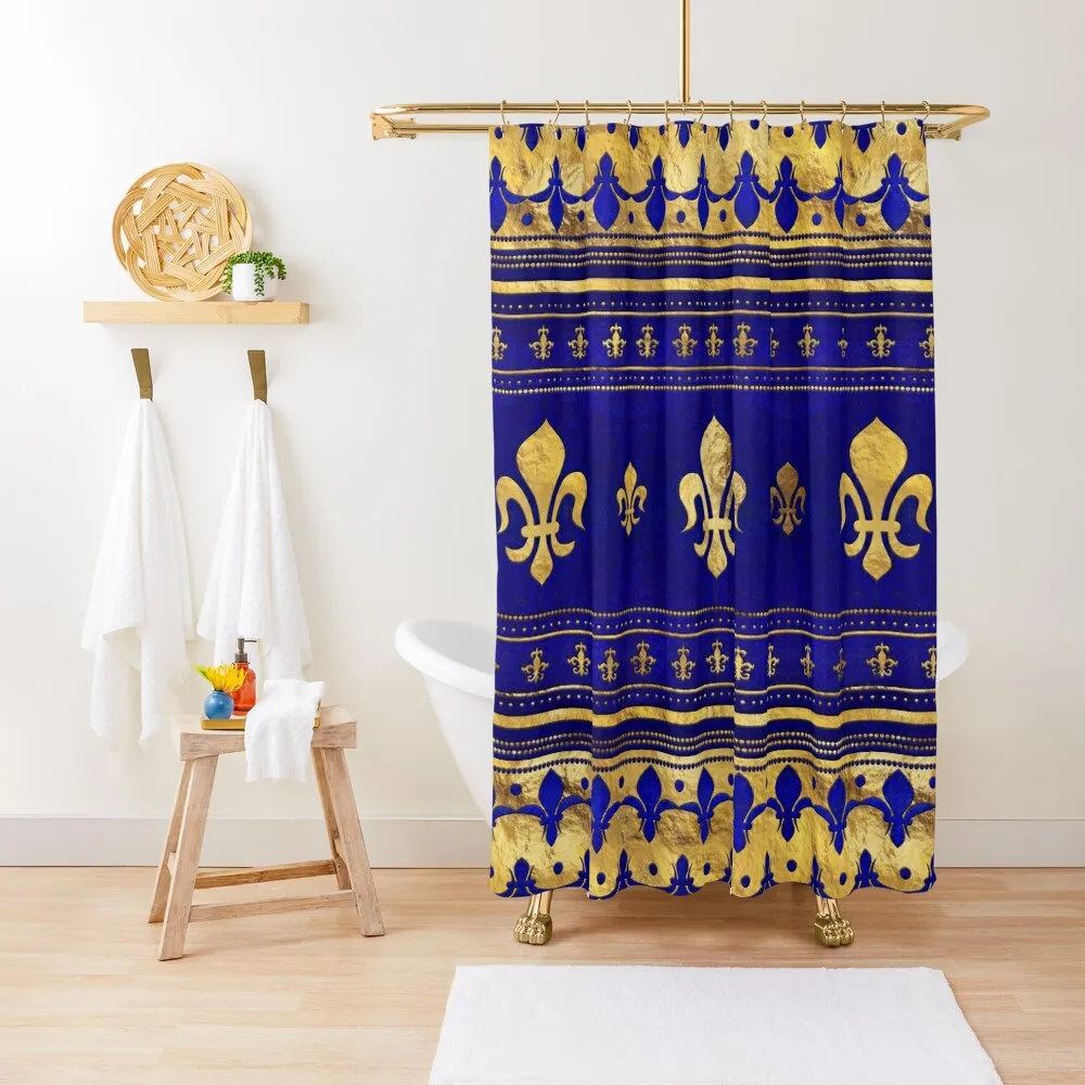 

Fleur-de-lis - Lapis Lazuli and Gold Shower Curtain Set For Bathroom Bathroom Showers Bathtub Shower For Bathroom Set Curtain