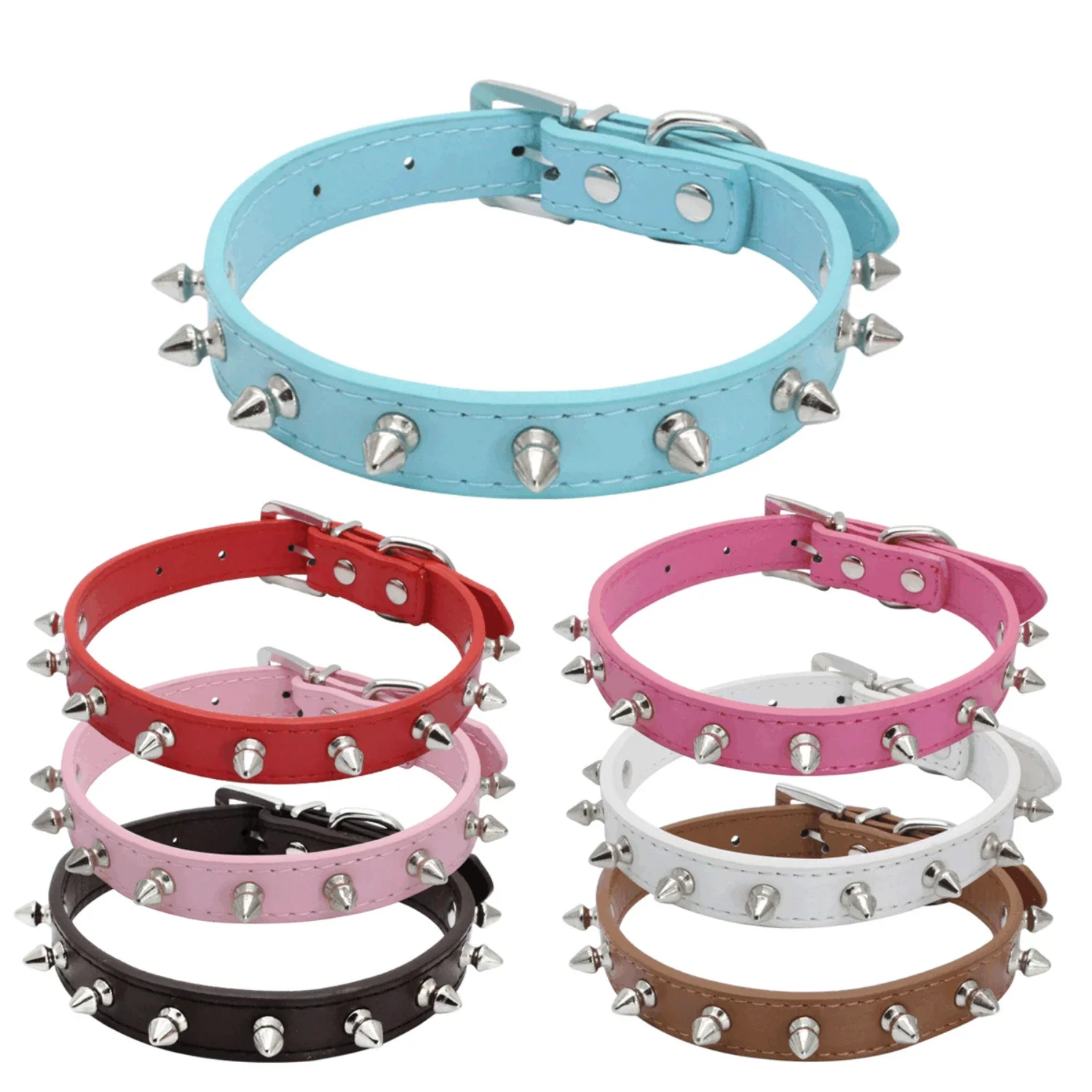 1pc Cool chat chien collier en cuir à pointes clouté colliers petit moyen coloré animaux collier chiens chats cou sangle produits pour animaux de compagnie