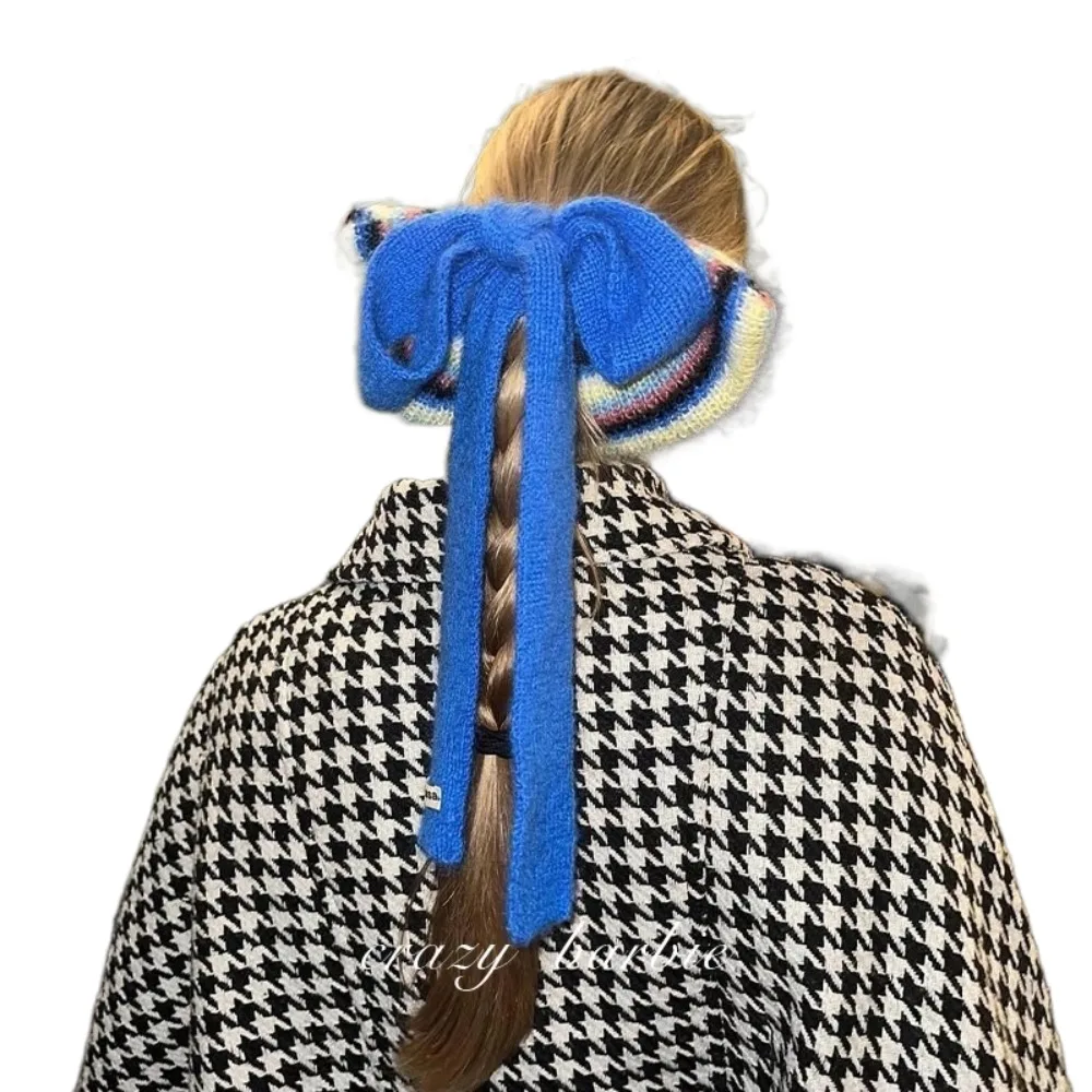 

INS Large Knitted Stripe Scrunchies Elegant Versatile Korean Style Hair Rope Colorful Horsetail Holder Female Hair Tie Daily