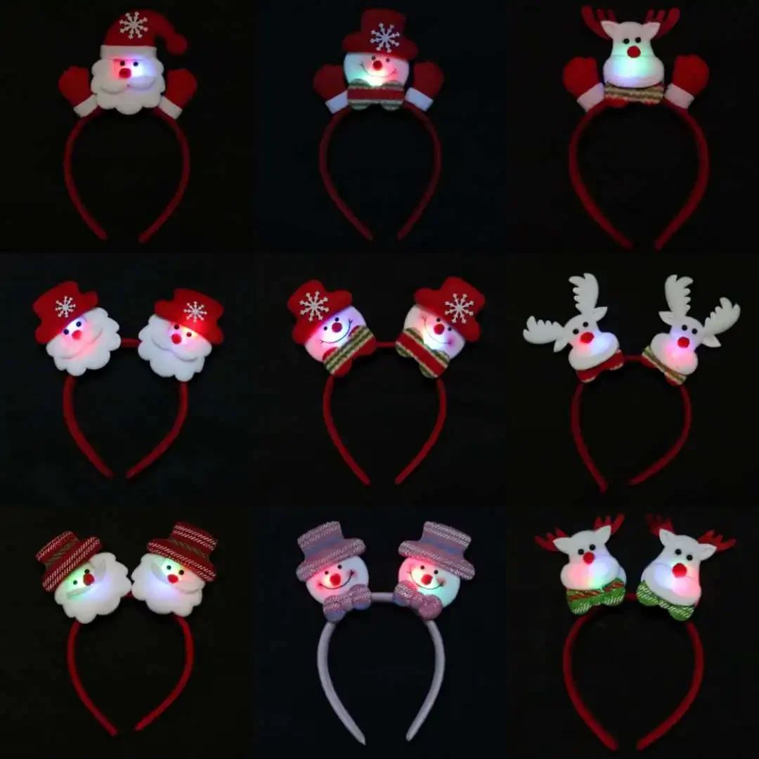 20pcs Red Santa Claus Hair Hoop Led Band Light Up  Headbands Party  Accessories  Decoration    Navidad Wedding Festival