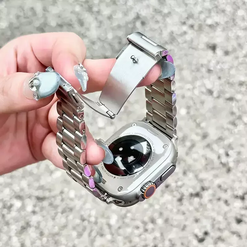 سوار من الفولاذ المقاوم للصدأ لساعة Apple Ultra 49mm 9 8 7 45mm 41mm حزام معدني متوافق مع السلسلة 6 5 4 SE 3 44mm 42mm 40mm 38mm