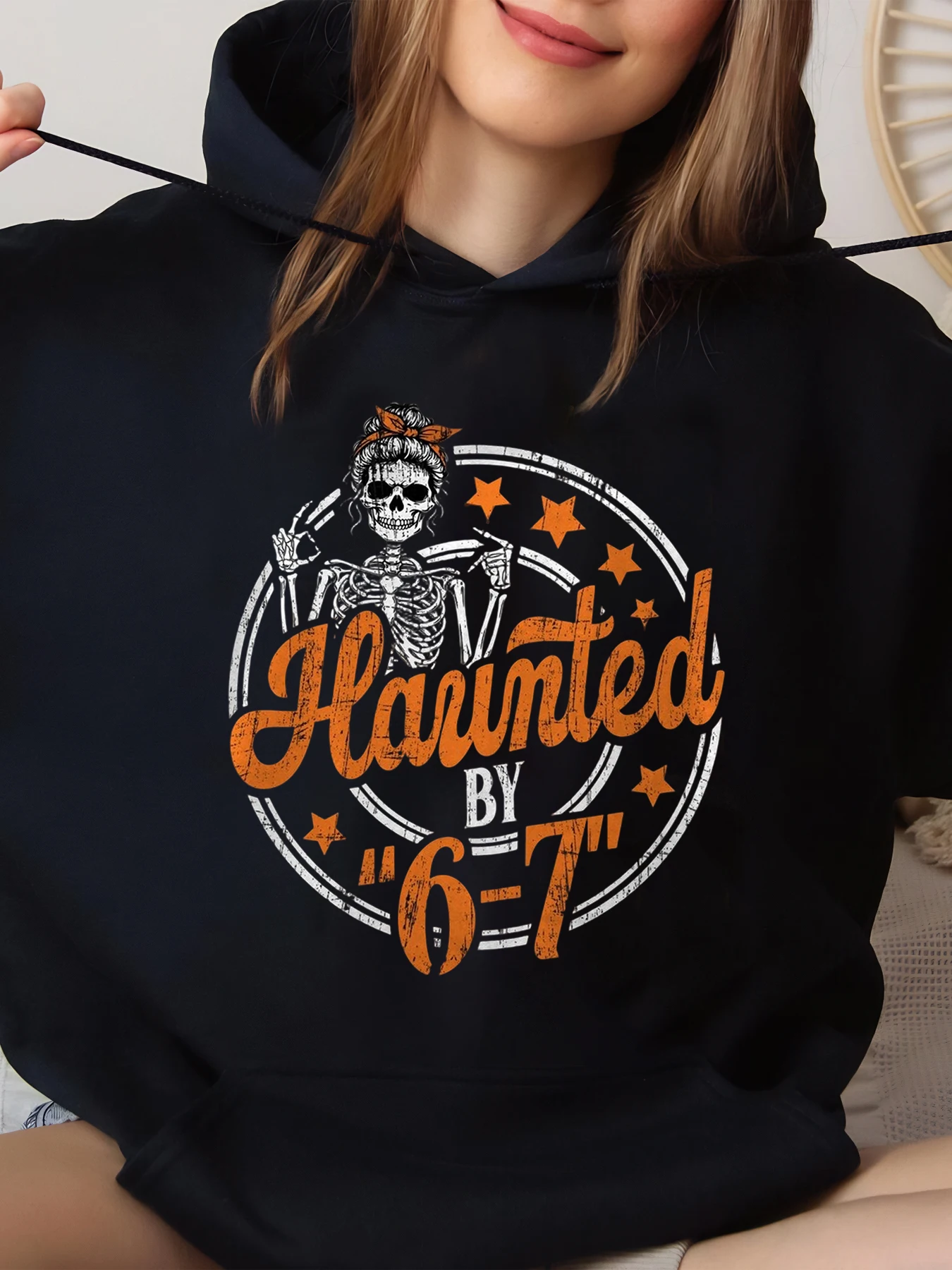 

Толстовка с капюшоном на Хэллоуин со скелетом с привидениями 6=7, женская повседневная одежда, черный, большой размер