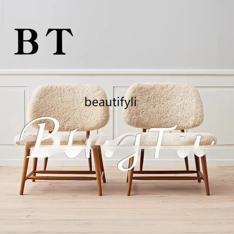 A182 C Lamb wool solid wood, Italian light luxury household makeup chair, model room, leisure chair