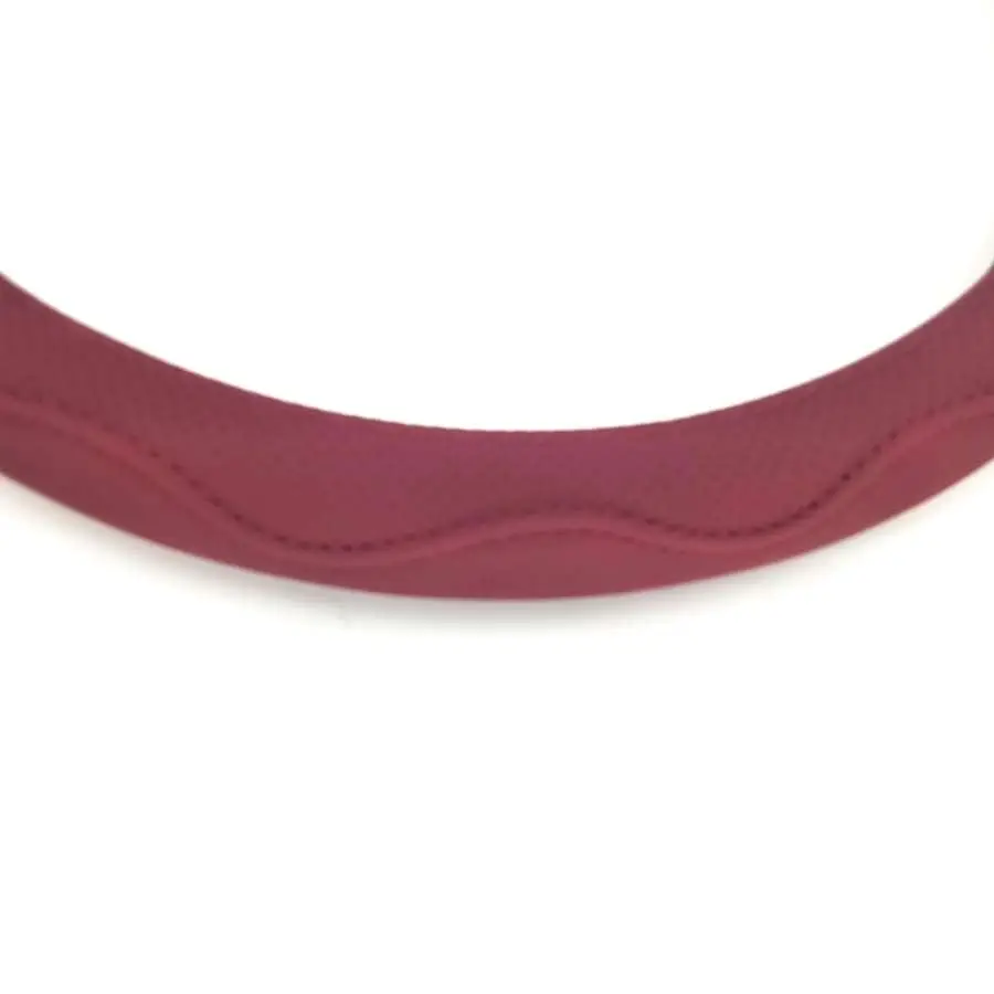 Universal 38cm Car Steering Wheel Cover Burgundy Dynamic Fiber Leather Embossed