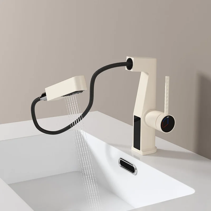 Basin Faucets Gray/Black/Gold/Chrome/White Hot & Cold Water Mixer Washbasin Pull-out Faucet Sink Copper Tap Bathroom Accessories