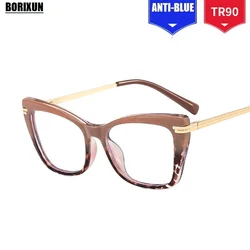 Colorful Cat Eye Glasses Frame Women Anti Blue Light Eyewear Vintage Brand Designer Metal Frames UV400 White 2022