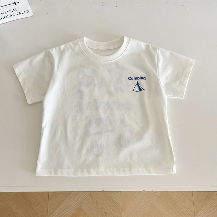 Boys T-shirt 2026 Spring and Summer New Children's Clothing Korean Style Boys Camping Printed Short-sleeved Simple T-shirt