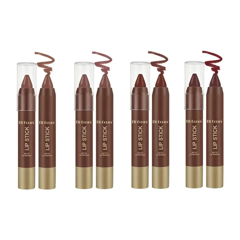 Penna per rossetto opaco a 4 colori Matita per labbra sfumata Rossetti al cioccolato marrone rosso Matita duratura Trucco labbra donna sexy impermeabile