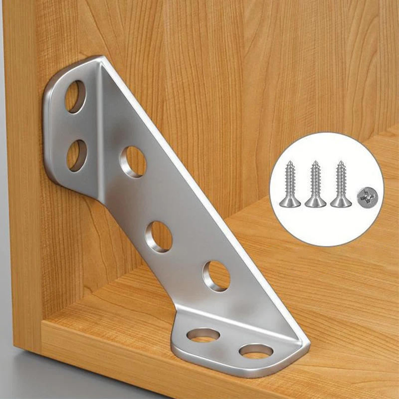 Universal Stainless Steel Corner Brackets Furniture Corner Connector for Cabinet Angle Shelf Support Fixed Brace Kits with Screw