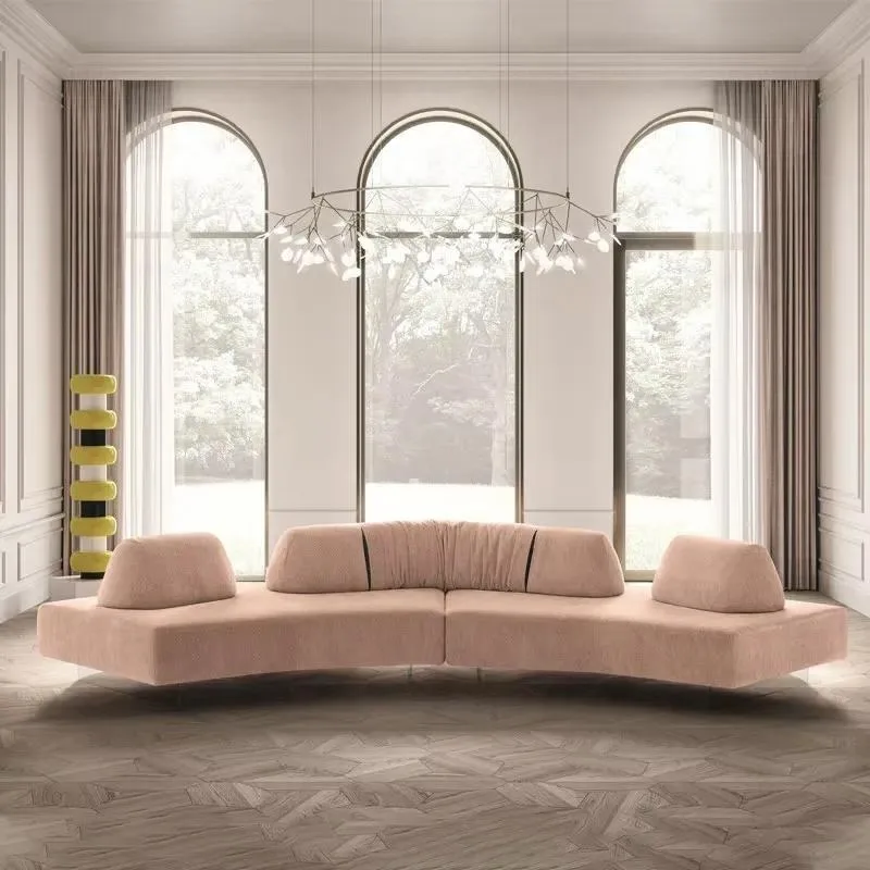 Luxury Three Seater Sofa Large Curved Combination Simple Composite Sponge for Villa Showroom