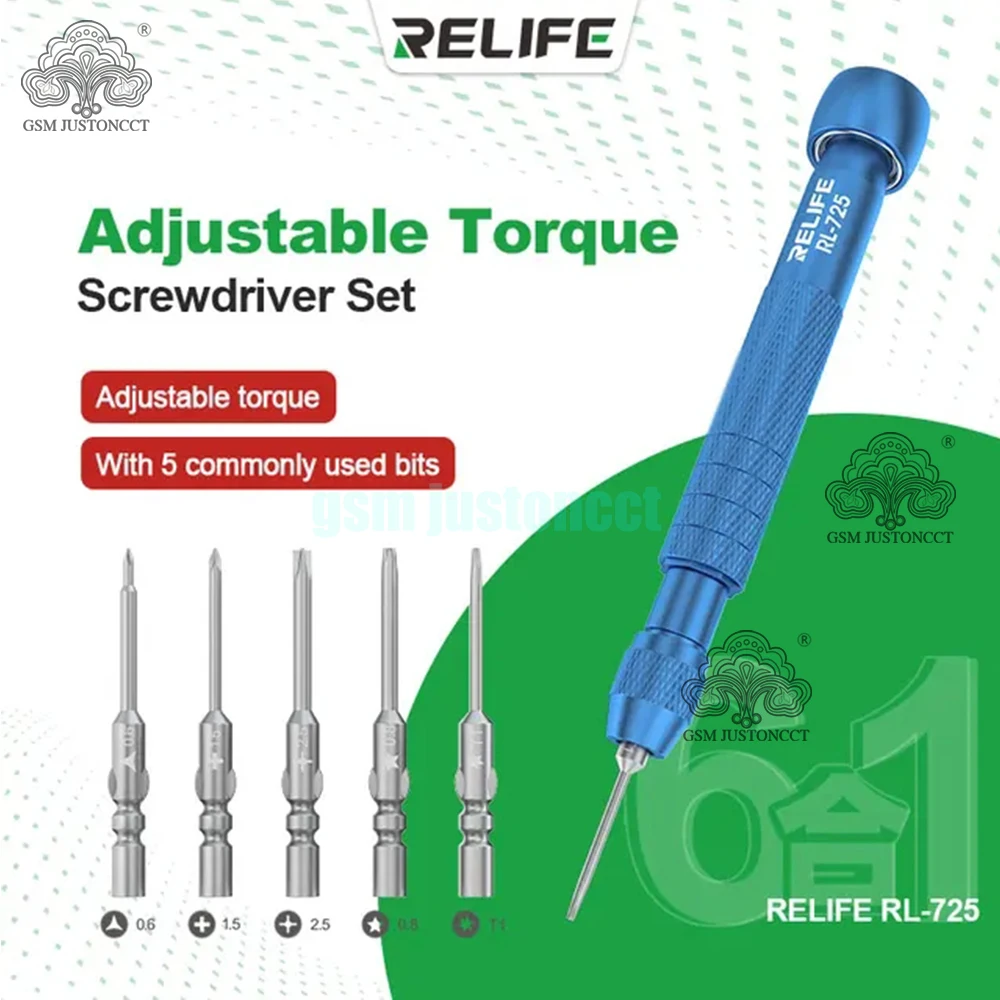 

Набор регулируемых динамометрических отверток RL-725 с 5 обычно используемыми битами, подходящим для демонтажа и ремонта различных моделей телефонов