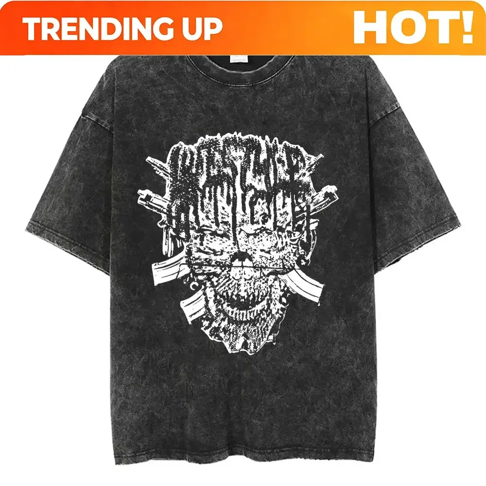 Customization Washed Rapper Yeat Horror Skeleton Graphic T Shirt LYFESTYLE Vintage Black T-shirts 2093 T-shirt Men Hip Hop Overs