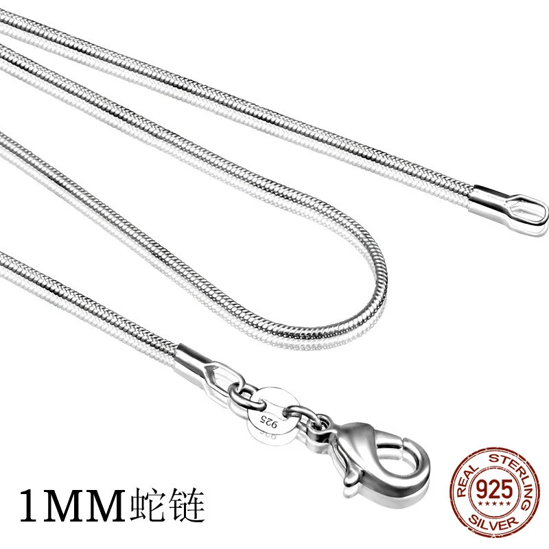 Silver color necklace women, silver fashion jewelry Snake Chain 1mm Necklace 16 18 20 22 24