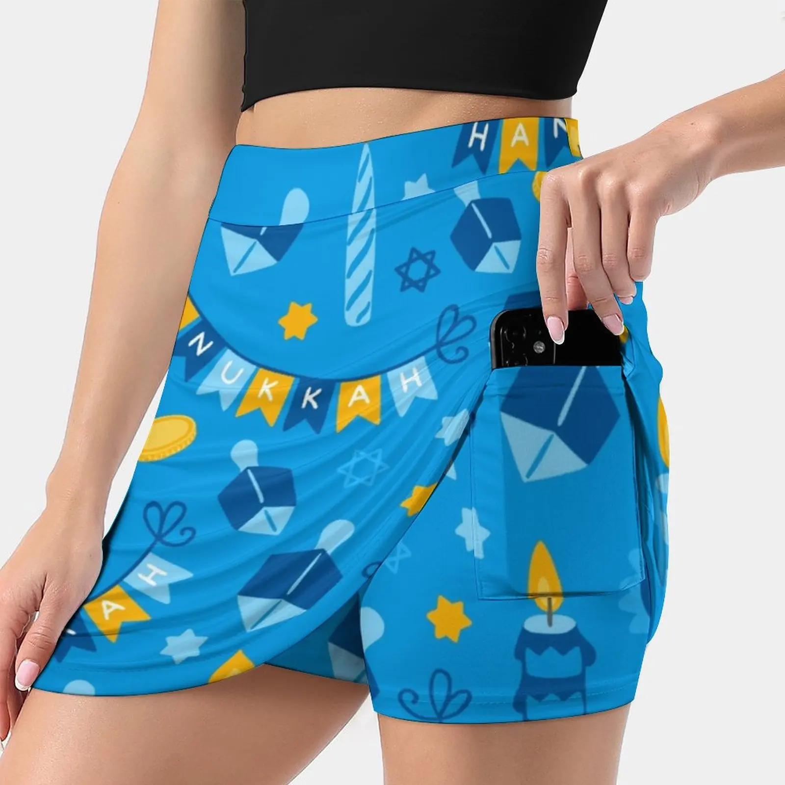 Happy Hanukkah Banner Pattern Women's skirt Aesthetic skirts New Fashion Short Skirts Hanukkah Pattern Hanukkah Hanukkah