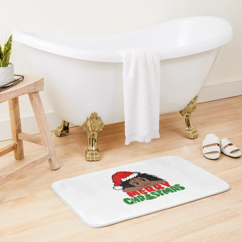 

American African Christmas Santa Cute Natural Hair Afro Xmas Bath Mat Carpet For Bath Toilet Carpet Mat