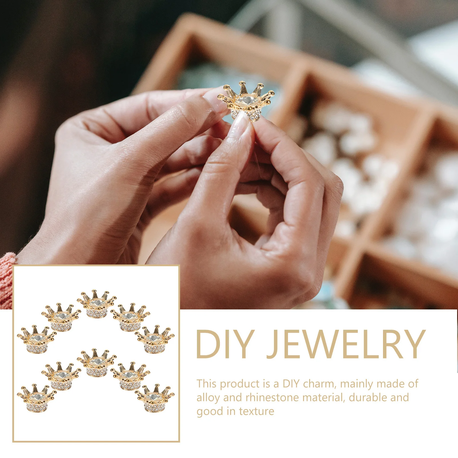 10Pcs Crystal Crowns Beads Charm Jewelry Making DIY Accessories for Necklace Bracelet Shape Decorative Embellishment