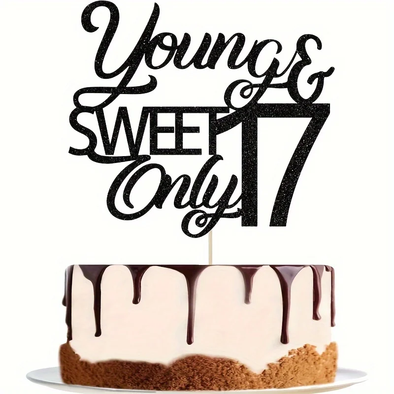 1 Stück junger und süßer Nur 17 Kuchenaufsatz, alles Gute zum 17. Geburtstag, Dekorationszubehör zum 17. Geburtstag/Jahrestag – Detail 1