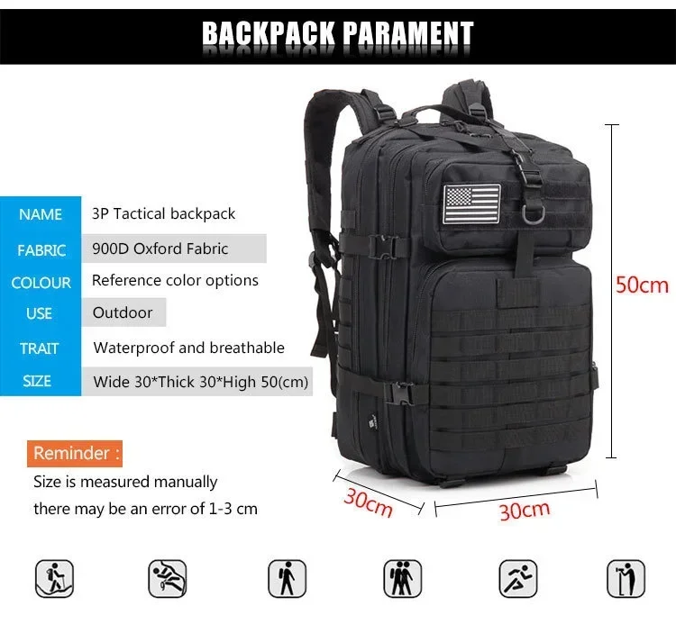 45L Taktische Rucksäcke für Männer, Reisetaschen, Outdoor 3P Schulrucksack, EDC Molle Rucksack für Trekking, Jagdtasche, Campingausrüstung – Detail 1