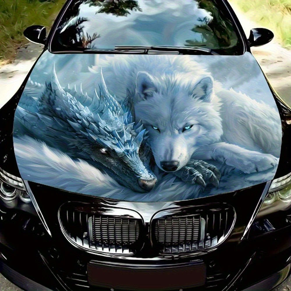 

Blue Dragon And White Wolf Car Hood Decal - Vibrant PVC Sticker For Cars, Motorcycles & Trucks, Self-Adhesive & Durable Fit Hood