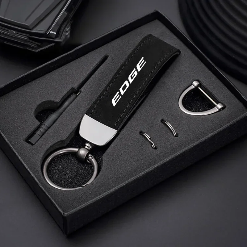 

Car Key Chain Rings Metal Leather Keychain Exquisite Anti-lost Universal Keyring For Ford Edge 2015 2016 2017 2018 2019