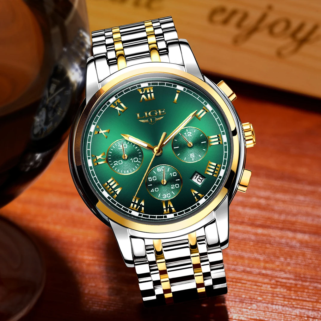LIGE Top Brand Luxury Men's Watches Fashion Business Stainless Steel Band Chronograph Casual Waterproof Quartz Classic Man Watch