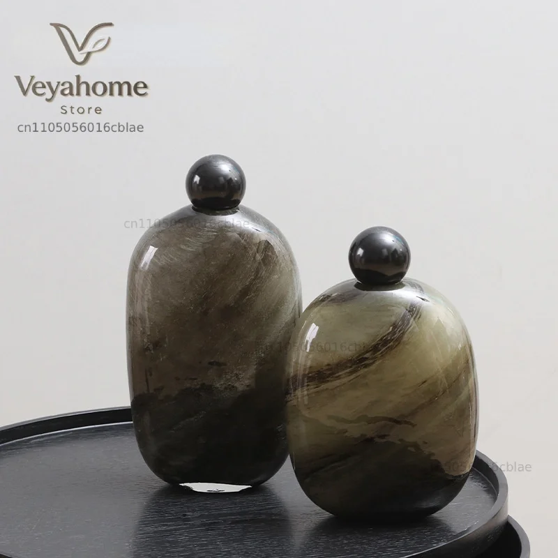 Glass Vase Oval Pebble Ball Cap Marbling Geometric Ware Terrarium Floral Arrangement Accessories Flower Vase Home Decoration