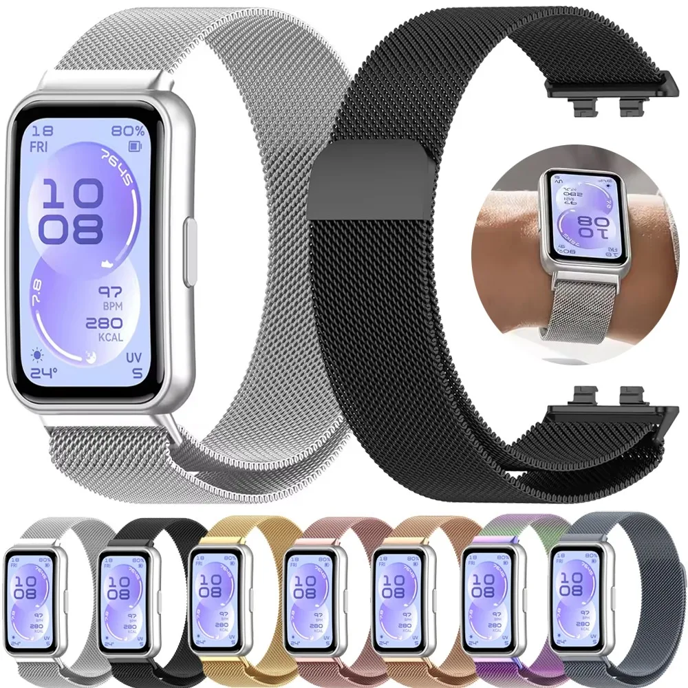 Metall-Milanese-Magnetarmband für Huawei Band 11 Pro, atmungsaktives Sportarmband für Huawei Band 11 10 9 8, bequemes Uhrenarmband