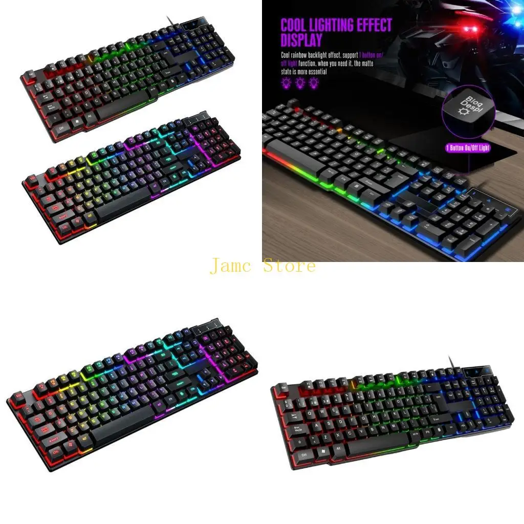 LX0B Full Layout 104Key USB Cord Keyboards RGBs Backlit Floating Keycap Splash Resistant Mechanical Feel Perfect for Work and