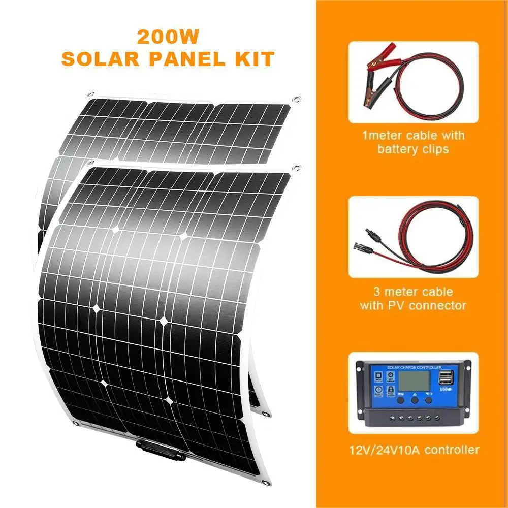 

EU Warehouse 100W 200W 18V Flexible Solar Panels Kit Sun Power Cell High Efficiency with Controller Waterproof System for Home