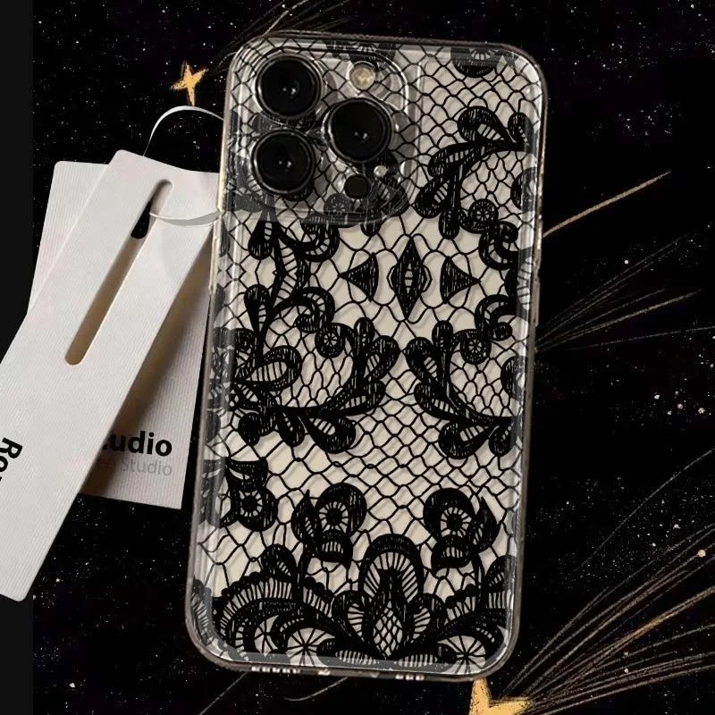 Черный силиконовый чехол с кружевным цветочным узором для Xiaomi Mi Poco X6 Pro, X6, X7, X5 Pro, Mi Poco F7 Pro, F6, F5