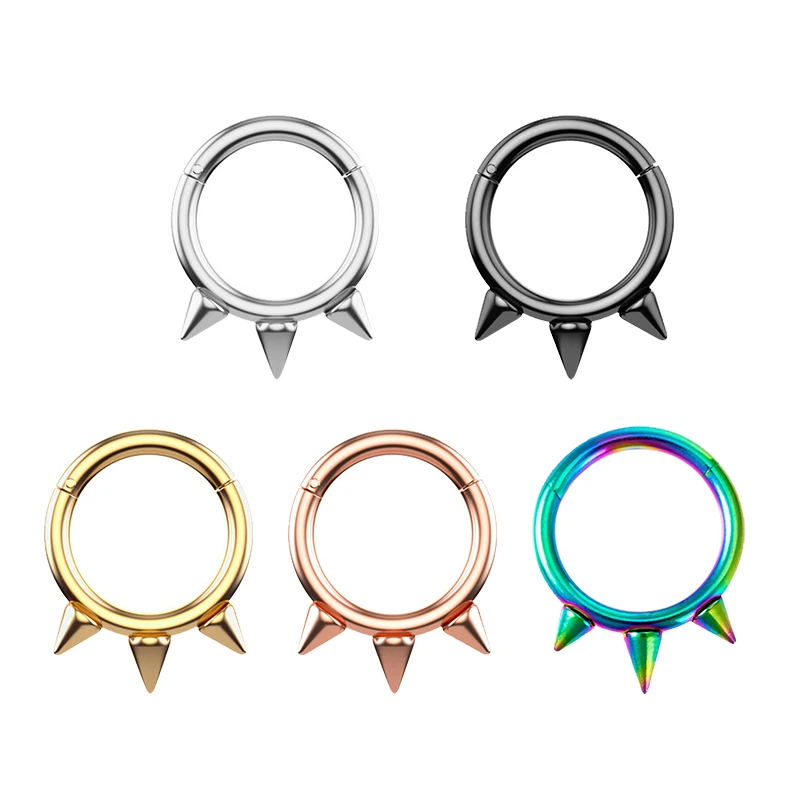 1PC Punk Spiked Septum Ring Nostril Piercing Surgical Steel Nose Clicker Segment Hinged Nose Rings Hoop 16G Cartilage Earring