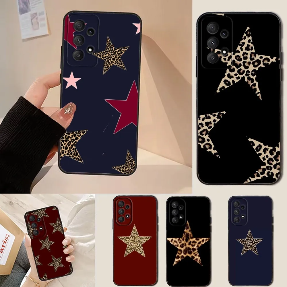 

Leopard Print Cherry Star Phone Case For Samsung Galaxy A13,A21s,A22,A31,A32,A52,A53,A71,A80,Soft Black Shell