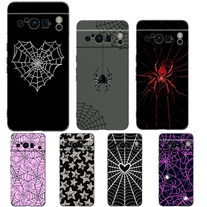 Para Google Pixel 10 Pro funda de teléfono Pixel 9 Pro XL TPU funda Pixel 8 Pro 9A 8A 7A 7 6A 6 Pro cubierta suave telaraña negra