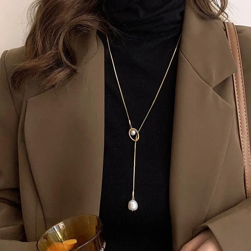 FNIO-collar largo con colgante de clavícula en forma de Y, cadena anudada cruzada Irregular, regalo de vacaciones para mujer, joyería