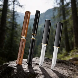 Outdoor stainless steel fruit knife, pocket knife with small straight blade, high hardness double-edged mother-and-child knife