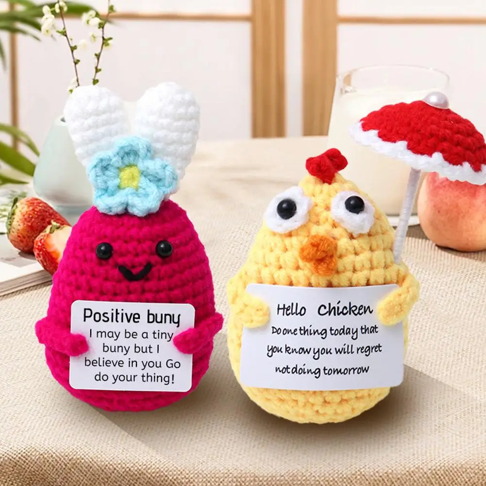 Positive Energy Buny Crochet Ornament Crochet Chicken Animals Office Accessories Desk Decoration Car Interior Accesorios