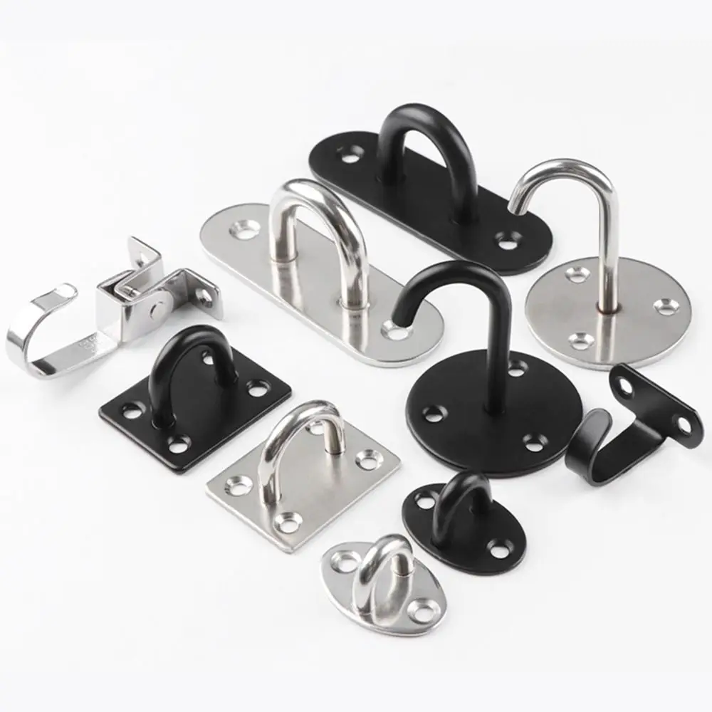 

1Pcs Durable Pad Eye Wall Hook Plate Deck Stainless Steel Ceiling Mount Hanger U/J-Shaped Black Silver Door Buckle for Fan Lamp