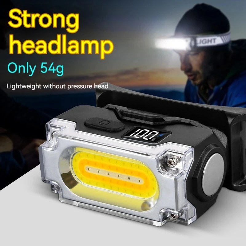 Super jasna magnetyczna latarka czołowa 3 źródła światła Lampa z klipsem na kapelusz Outdoor Piesze wycieczki Camping Praca Lampa montowana na głowie z wyświetlaczem cyfrowym