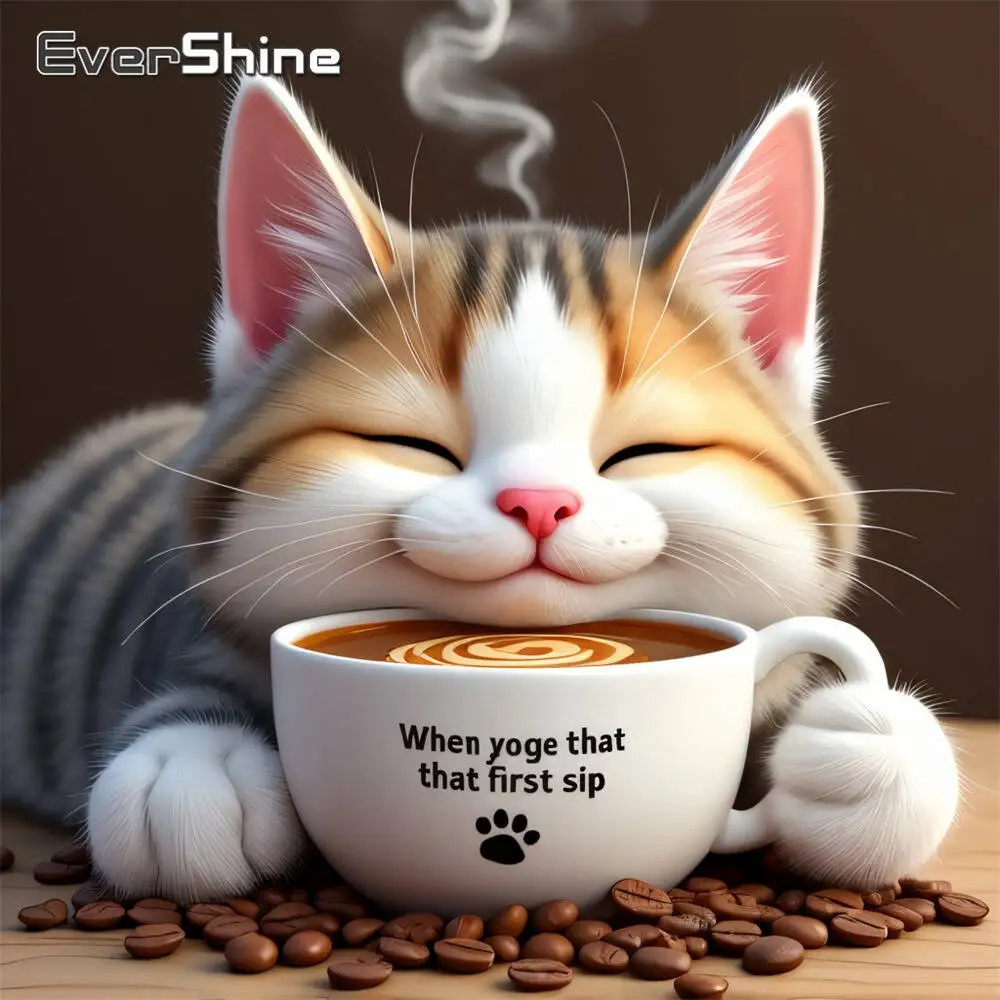 

Evershine New Arrival Diamond Painting Cat Animal Embroidery Cartoon Picture Of Rhinestones Diamond Mosaic Coffee Cup Handicraft