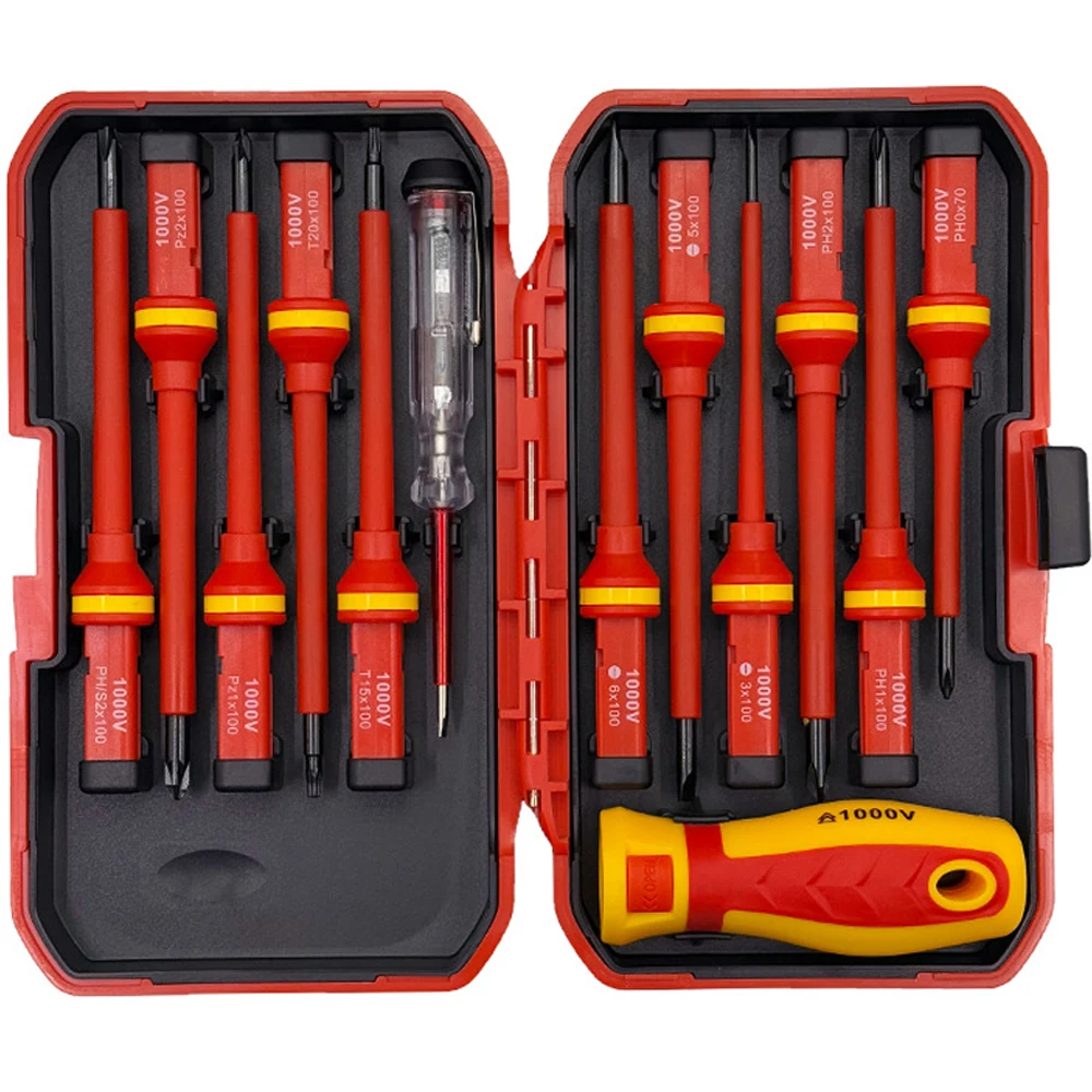 Jeu de tournevis isolés 1000V, kit électrique professionnel, embouts magnétiques en acier S2 Phillips, plats, Pozidriv, Torx, testeur de tension