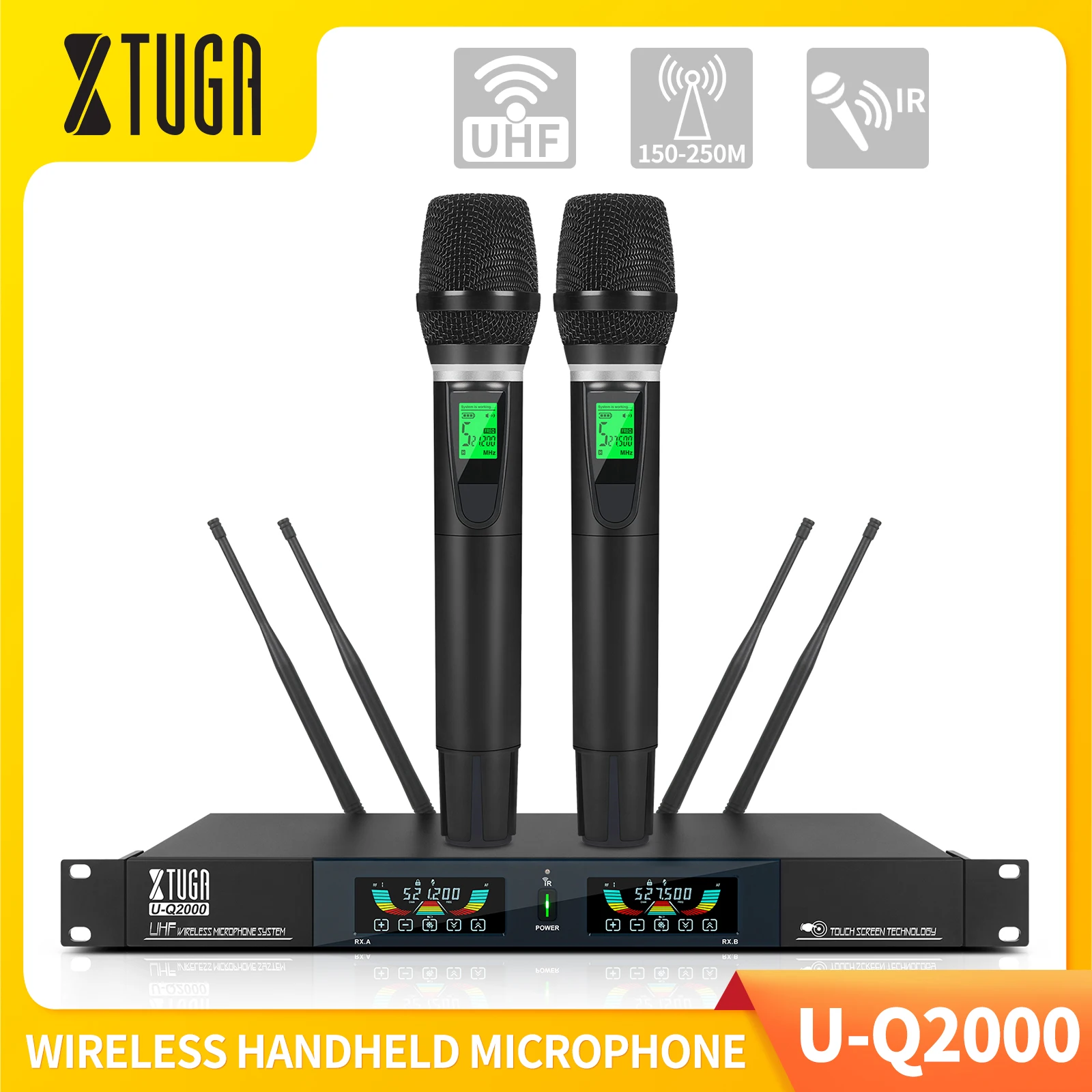 

XTUGA U-Q2000 Professional Wireless Microphone UHF Fixed Frequency Handheld Device for Stage Presentations Home Parties Churches