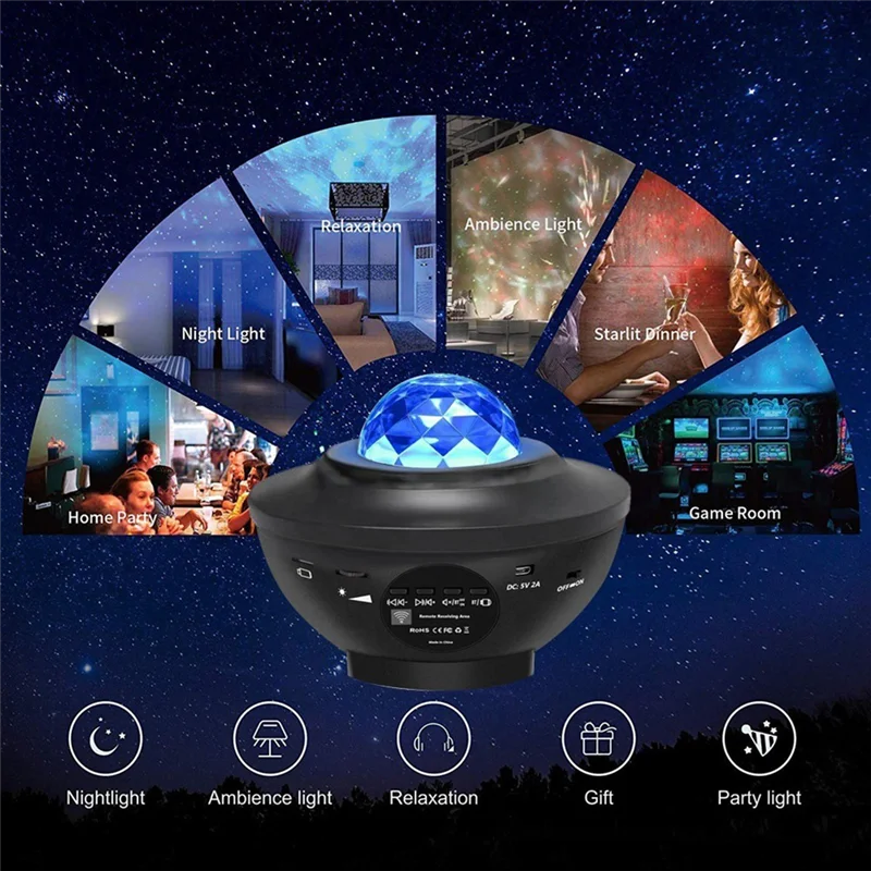 

KYCOR-Small Bowl Lamp Projection Lamp USB Bluetooth Music Rotating Water Ripple Ambient Lamp