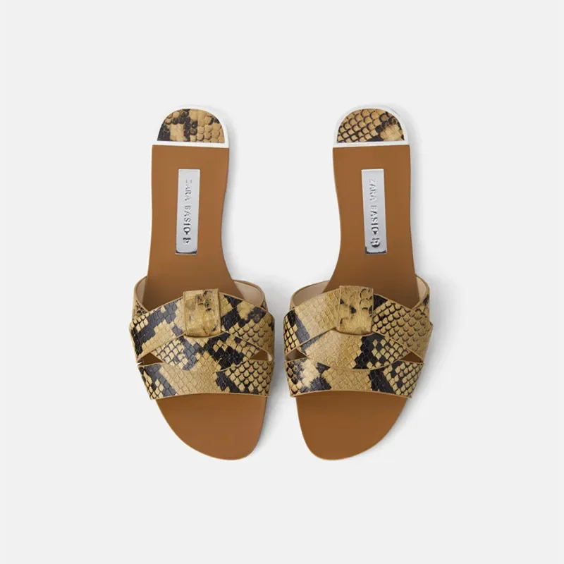 Summer Women Slippers Leather Square Toe Women Flats Flip Flops Designer Ladies Slides Sandals Women Shoes Luxury Sandals