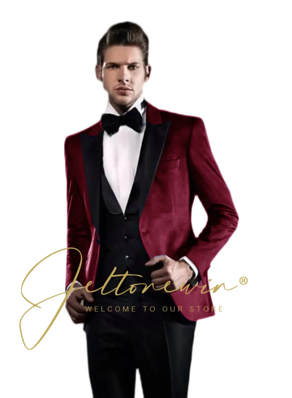 

3 pieces Burgundy Velvet Mens Suit Fashion Groom Suit Wedding Suits For Men Slim Fit Groom Tuxedos For Man ( Blazer+vest+pants)