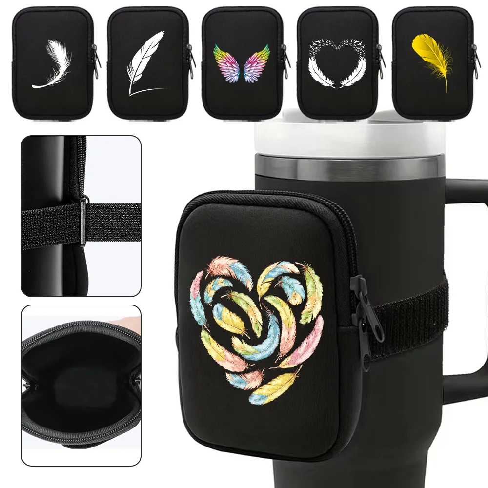 Sports Water Cup Bags Outdoor Sports Multifunctional Water Bottle Pouch Feather Pattern Series Double Small Item Storage Bag