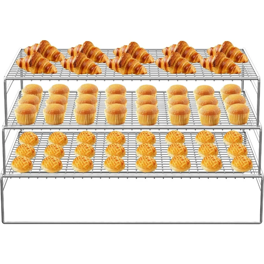 

Охлаждающая стойка, 3-уровневые охлаждающие стойки из нержавеющей стали 304 для приготовления пищи и выпечки, обжарки и гриля, штабелируемые, легко чистящиеся, духовка