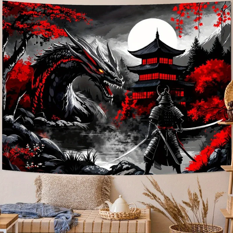 VIKAMA Wandteppich im japanischen Stil, Sun Kanagawa Schlafzimmer-Wandteppich, Anime-Wandteppich, Wanddekoration für Schlafzimmer und Wohnzimmer