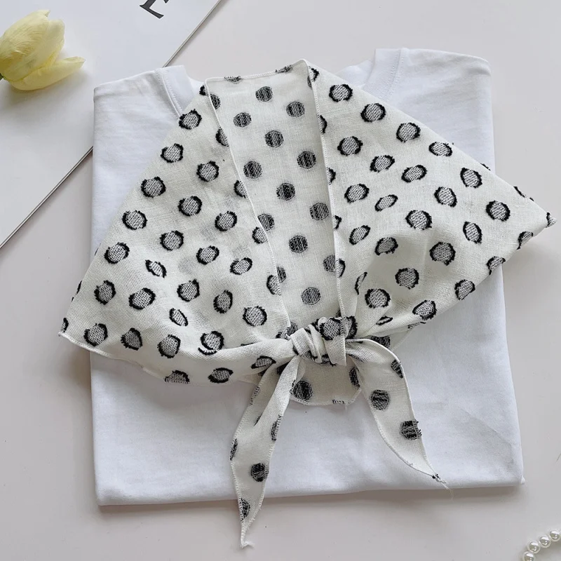 

Linen personalized polka scarf women, thin and versatile spring and autumn, artistic decorative small scarf