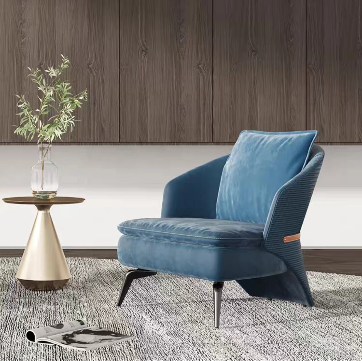 

！@New Italian Minimal Leisure Sofa Chair Single Modern Simple Living Room Hotel Lazy Alien Art Peacock Chair Fabric Commercial U