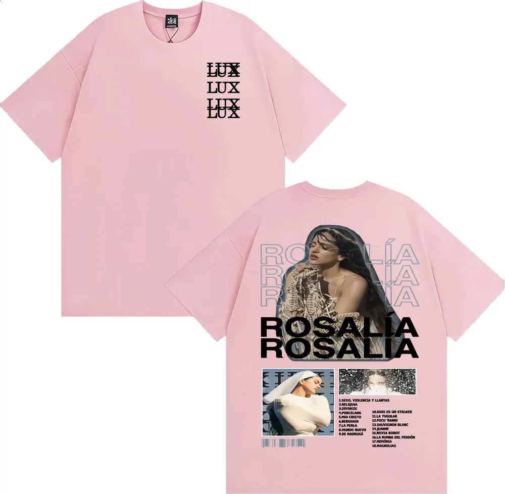 المغني Rosalia لوكس شعار ألبوم جديد تي شيرت الرجال النساء الموضة الجمالية قصيرة الأكمام تي شيرت 100% القطن فضفاض تي شيرت الشارع الشهير